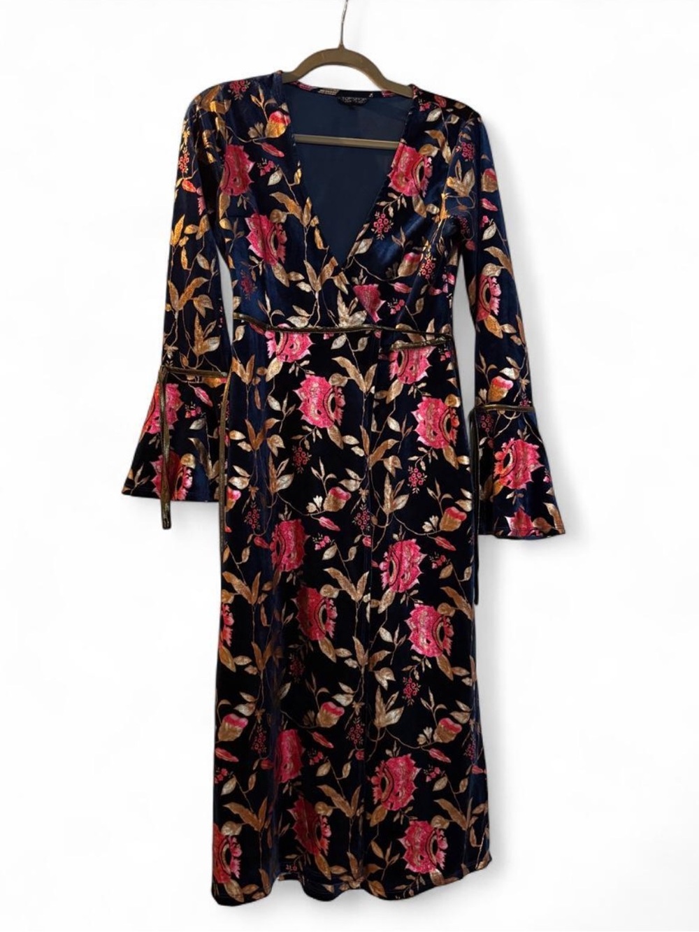 Topshop Navy Floral Wrap Dress with Pink Blooms
